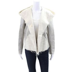 Laveer Womens Open Front Cowl Neck Fringe Detail Long Sleeve Jacket Gray Size L